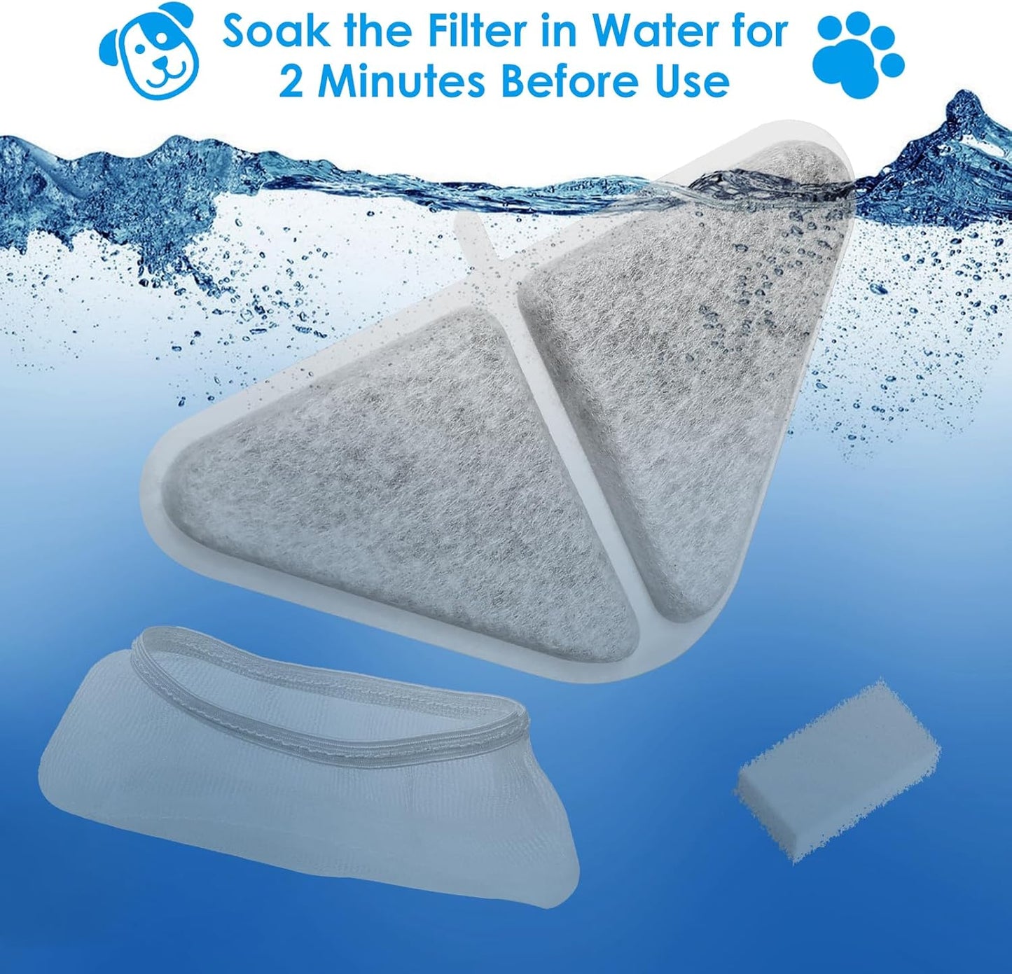 6 Pack Cat Water Fountain Filter Replacement Filter&Sponge&Filter Bag for 230oz/7L Pet Water Fountains