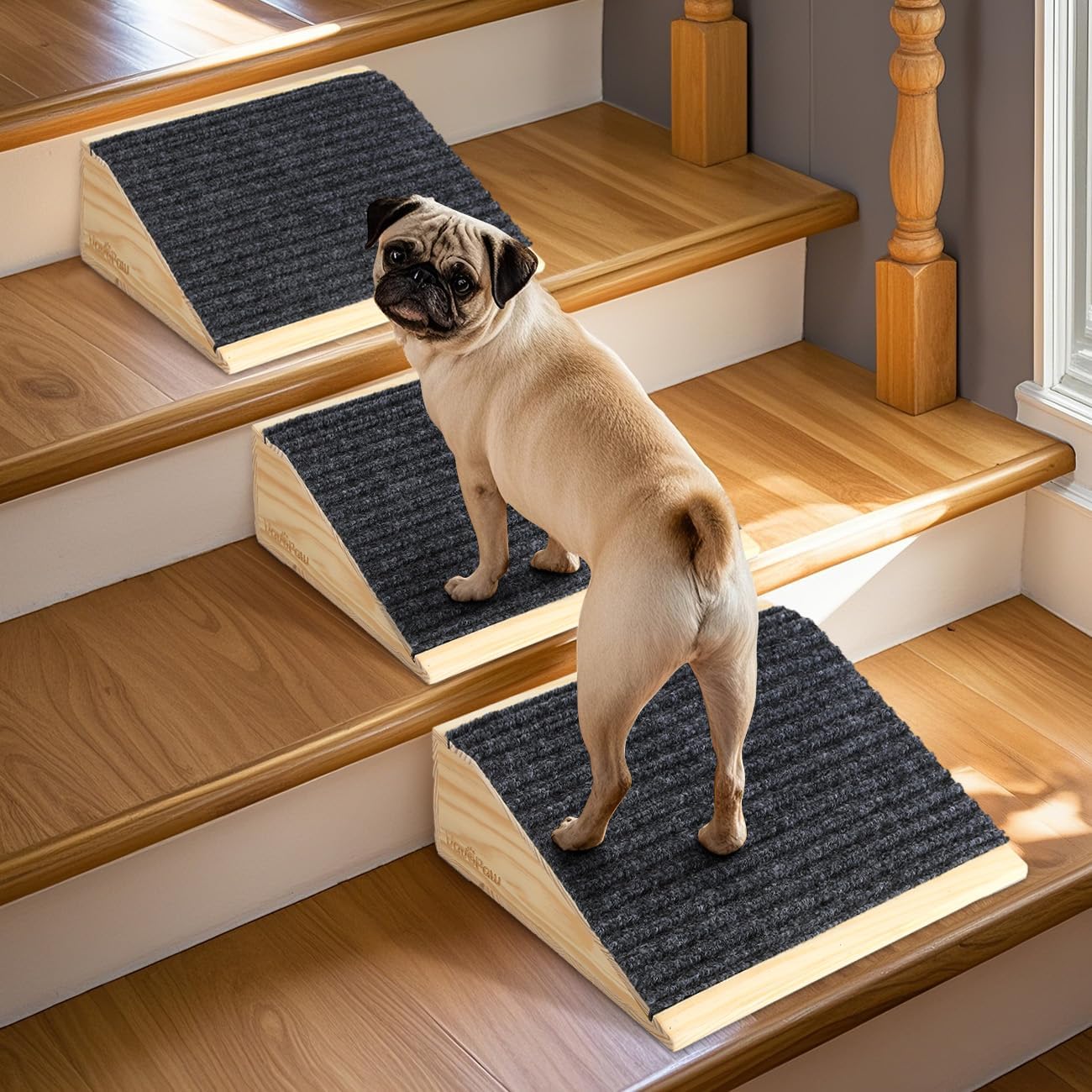 Dog Ramp for Stairs, Non-Slip Dog Stairs, Sturdy Wooden Pet Steps for Small Dogs and Cats Fits Staircase Indoor, Assist for Injured and Older Pets(4 Pack/S, Light Wood)
