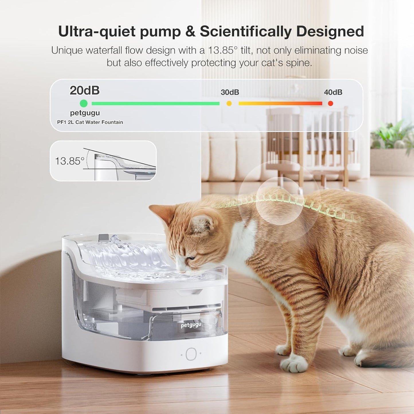 2L Cat Water Fountain Smart App Control,8 Layers Filtration Automatic Water Dispenser for Cats Dogs pet Water Fountain Wireless Pump 2.4G WiFi PF1
