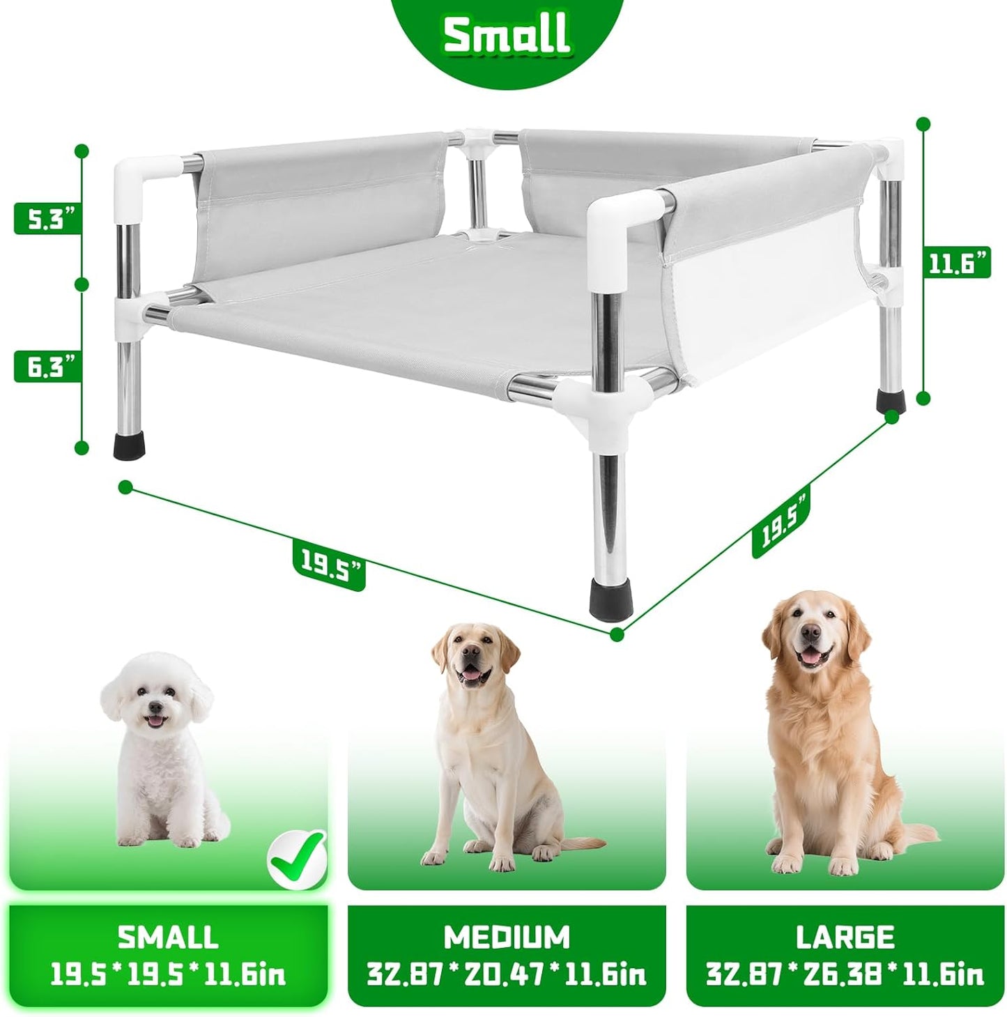 Makerfire Elevated Dog Bed, Raised Dog Sofa Bed for Small Dogs, Detachable Cooling Indoor/Outdoor Pet Cot with Non-Slip Feet, Polyester Cotton (19.5 “L x 19.5 ”W x 11.6 "H)