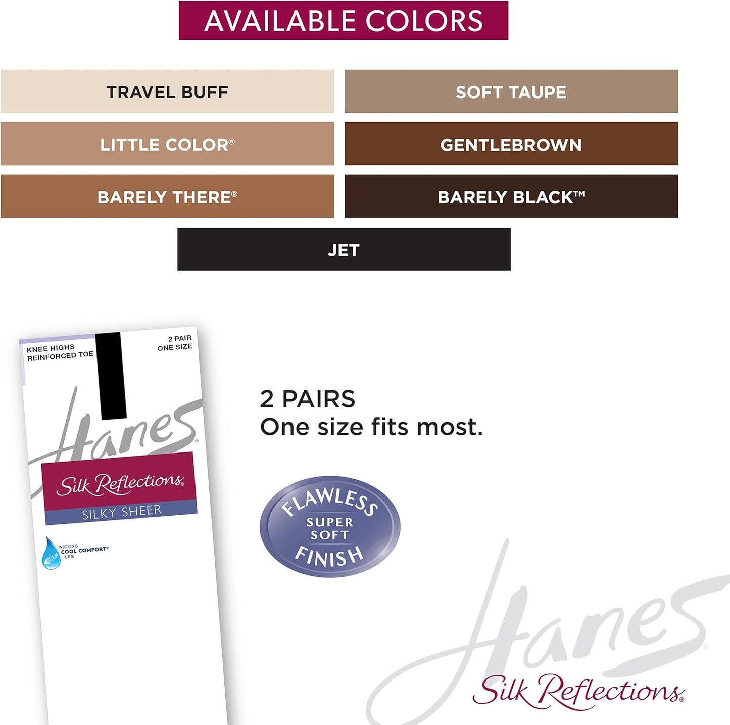 Hanes Silk Reflections Women's Silky Sheer Reinforced Toe Knee-High Stockings