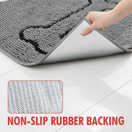 MUDGUARD MAT™ Dog Door Mat with Bone Design, Super Absorbent Microfiber Chenille, Non-Slip Quick-Dry Indoor Rug for Muddy Paws, Pets & Entryway, Machine Washable, Grey 19"x30"