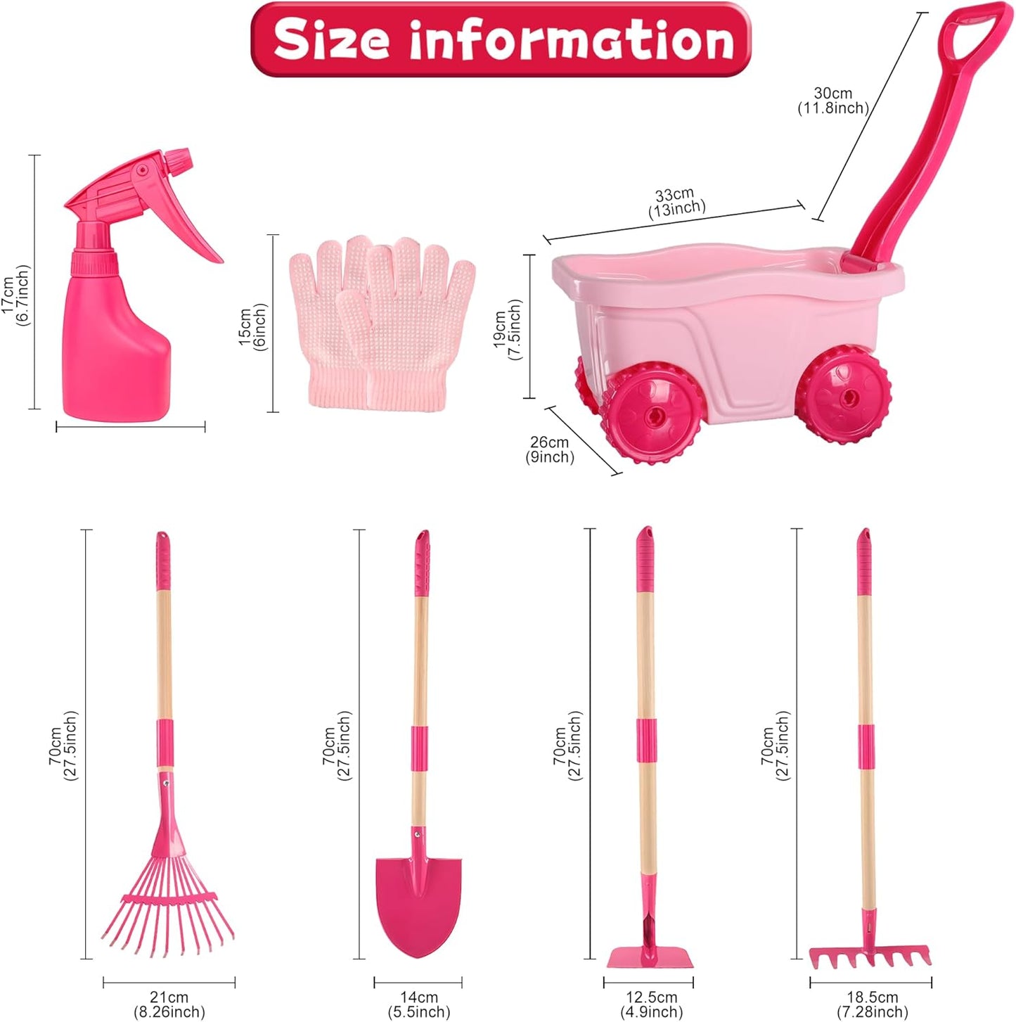 Kids Gardening Tools Outdoor Toys Set - Wheelbarrow Backyard Play Set for Kids with Shovel, Rake, Leaf Rake, Summer Yard Digging Weed Toys, Easter Birthday Gifts for Boys Girls Age 2 3+ Years Old