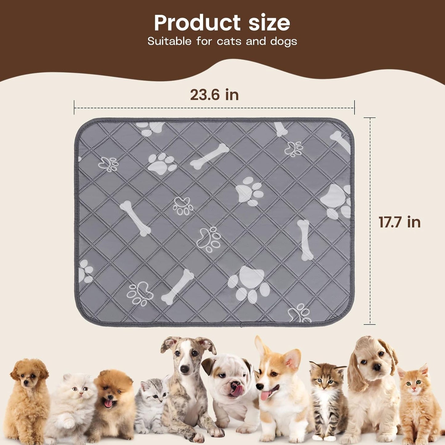 Washable Pee Pads for Dogs, 2 Pack Absorbent Reusable Puppy Pads Dog Training Pads, Waterproof Non-Slip & Leak-Proof Potty Whelping Pad for Playpen, Crate, Bed, Potty Training 24"x18"