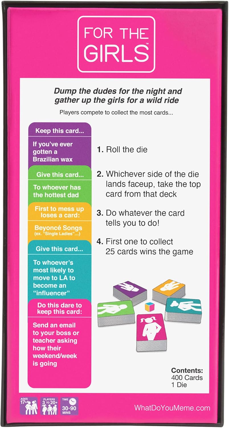 For The Girls Card Game by Relatable, The Viral Girls Night Adult Party Game, Great for Bachelorette Party Games, Weekends and Trips, Includes a die, and 400 Cards Across 5 Categories
