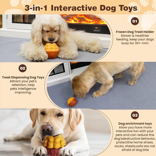 Interactive Dogs Frozen Treat Toy for Aggressive Chewer,Fillable Freezable Treat Dispenser for Mental Stimulation, 3-in 1 Dog Chew Toys Keeps Dogs Busy and Reduces Anxiety, Easy to Clean