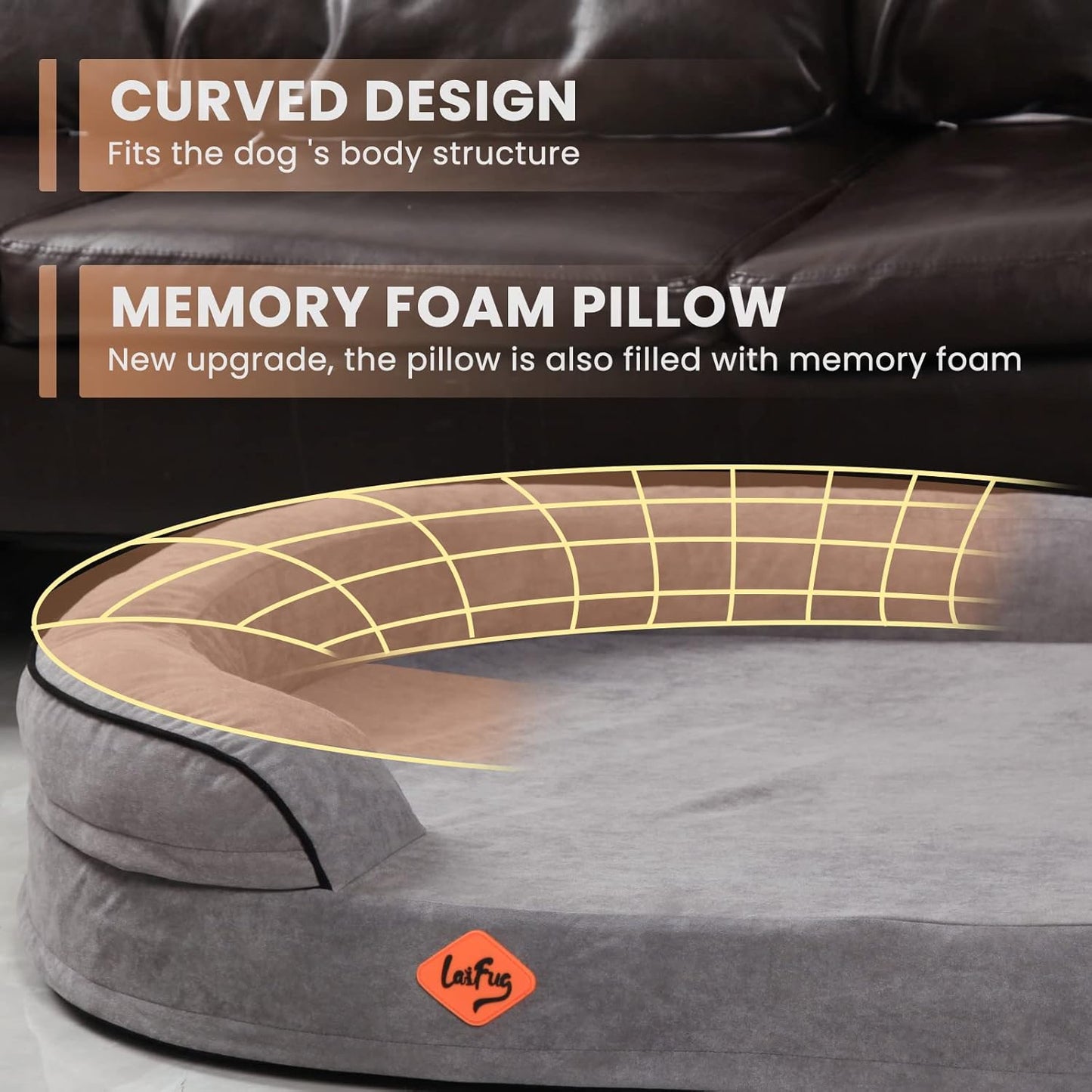 Laifug Memory Foam Oval Dog Bed (54x36x12Inches, Dark Gray), Orthopedic Dog Bed for Dogs with Durable Waterproof Liner & Removable Washable Cover & Nonskid Bottom