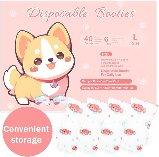 Disposable Dog Booties for Dog Cats,40Pcs Pet Booties Waterproof and Breathable with Adjustable Bandage,Paw Socks Protector for Small Medium Large Dogs,Disposable Dog Boots