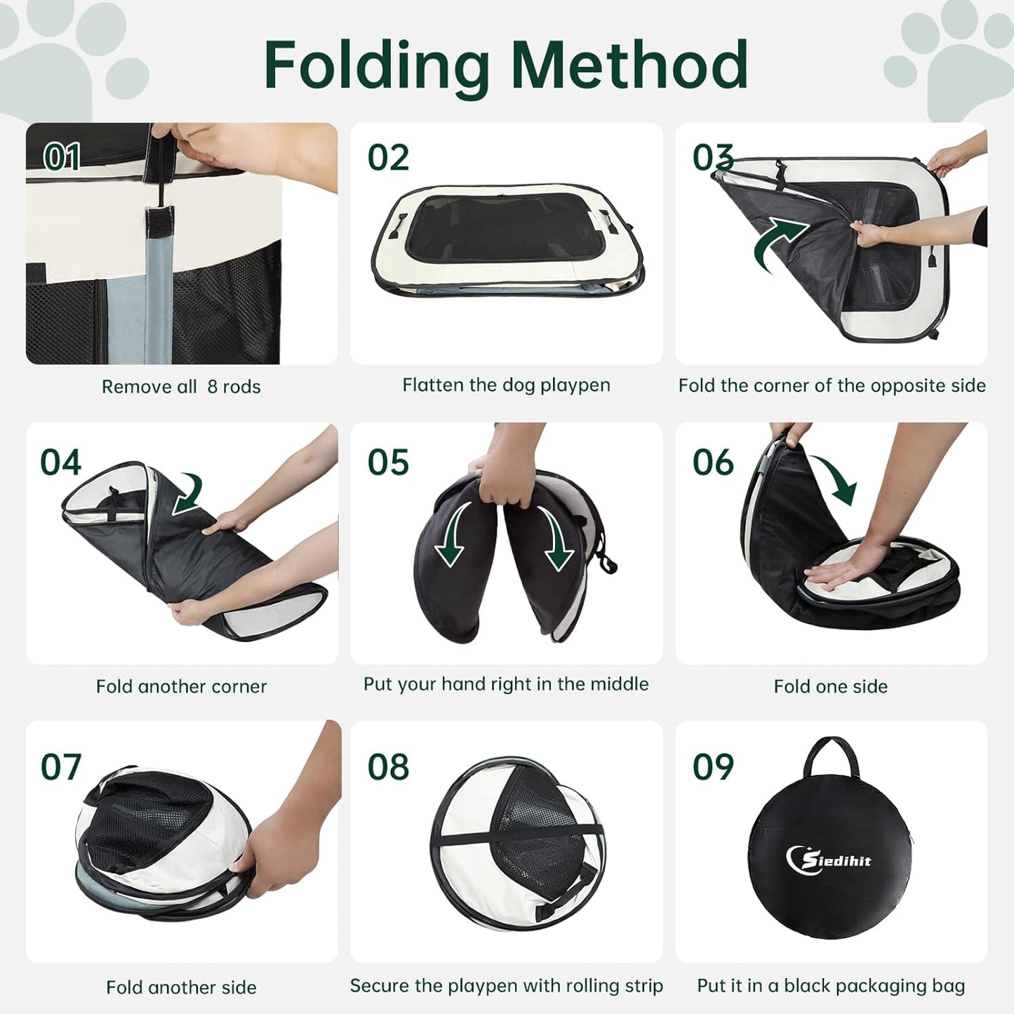 Dog Playpen,Cat Pet Puppy Pen,Portable Playpens for Dogs Indoor Outdoor Travel Camping Use,Foldable Dog Kennel Tent Crate for Rabbit Small Animals with Carrying Case (Grey, Small)
