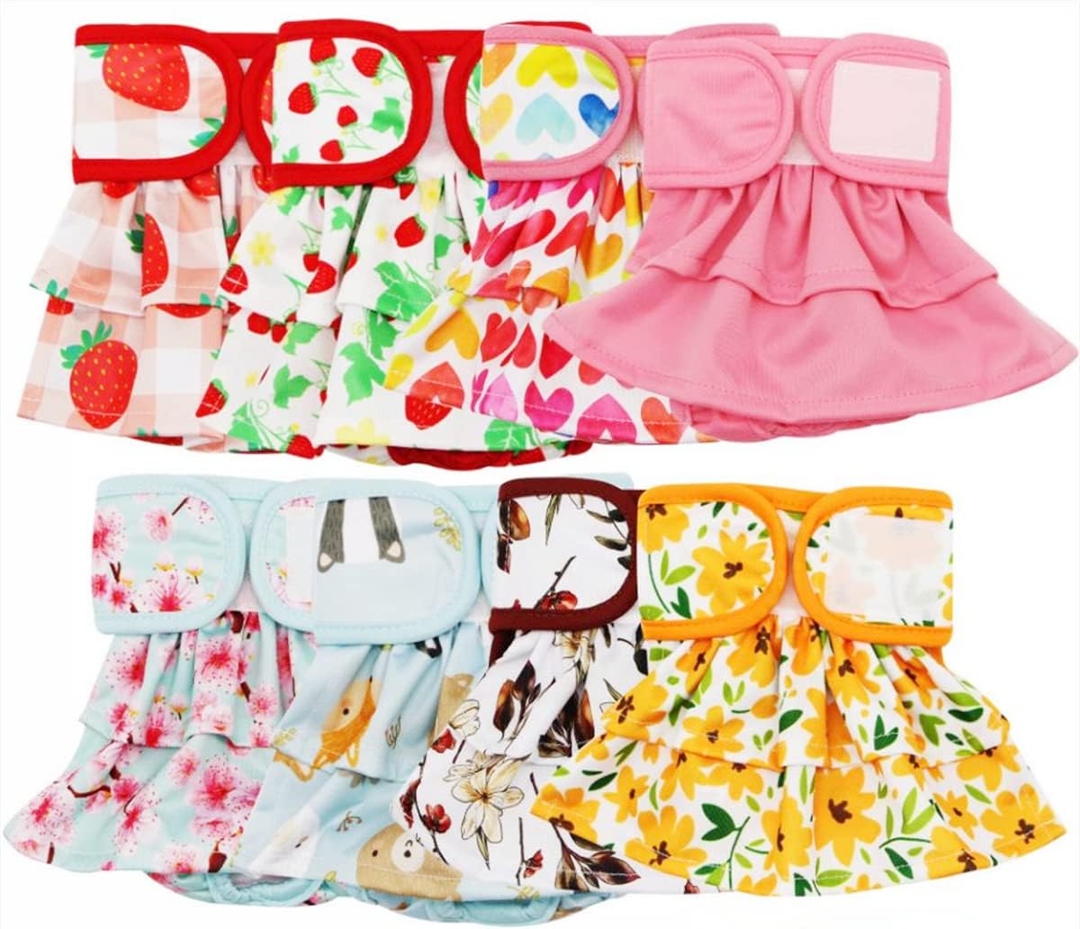 Reusable Dog Diapers for Female Dogs 3 Pack Washable Dog Panties Diaper Skirt Flower Love Heart Print Puppy Diapers Shorts for Dogs in Heat, Period