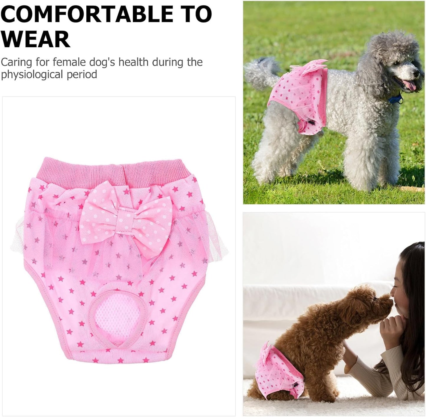 Milisten Female Dog Diaper Panties Reusable Washable Puppy Sanitary Diaper Lace Bow Pink Medium for Heat Cycle Protection and Pet Housebreaking