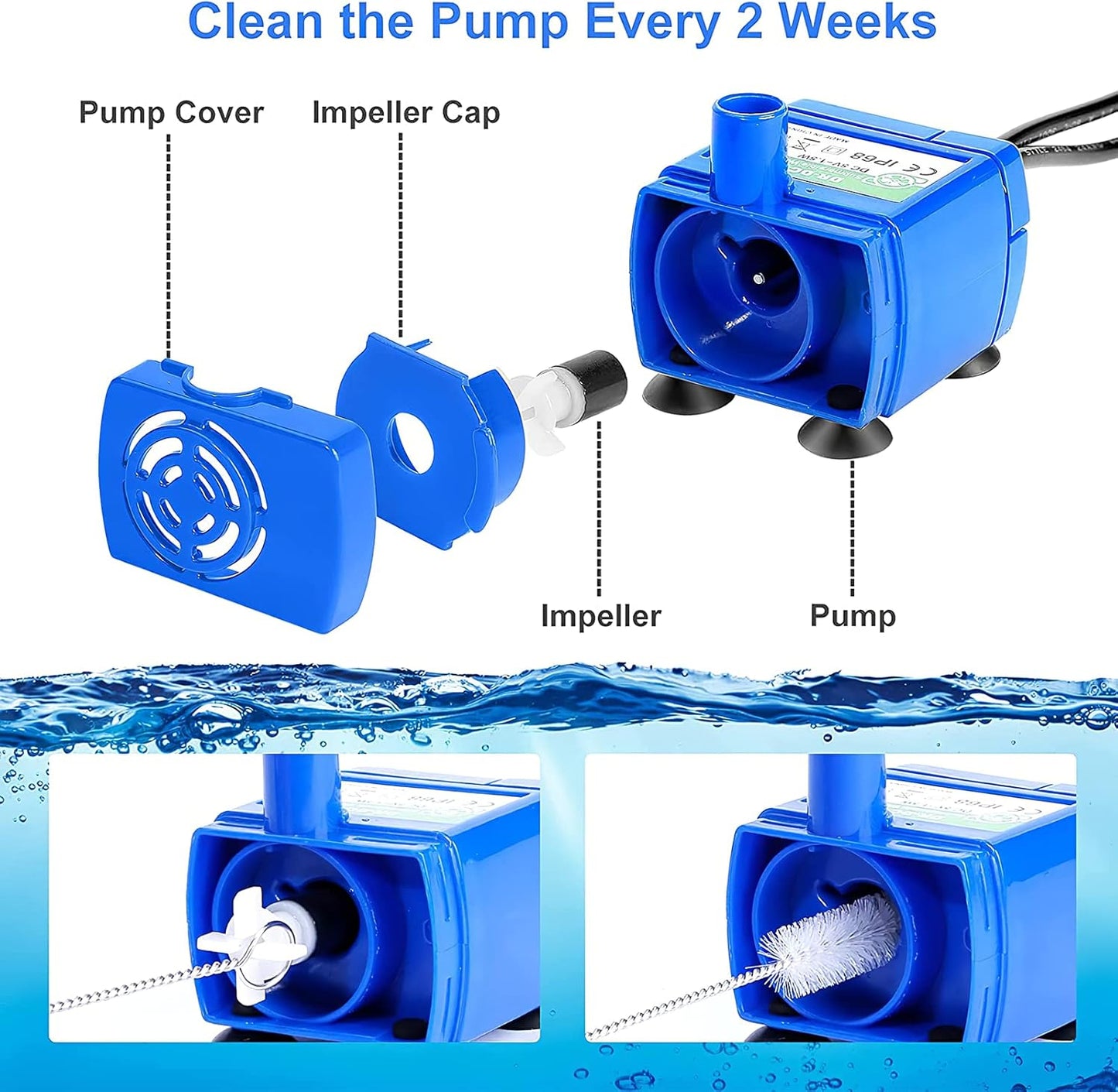 Cepheus Replacement Pump for Cat Water Fountain - Extreme Silent Pet Fountain DR-DC160 Pump with 6 ft USB Cable Cord for Automatic Cat Water Fountain Stainless Steel (No Adapter)