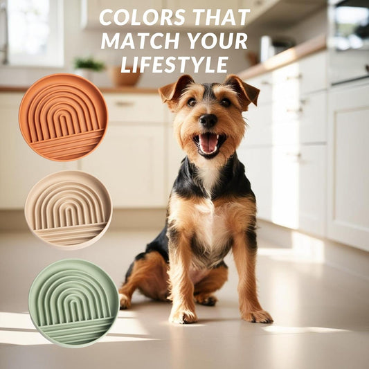 Modern Rainbow Pet Slow Feeder Bowl, Silicone Slow Feeder for Dogs & Puppies, Slow Eating, Modern Lick Mat Design, Reduces Gulping, Dishwasher Fit, for All Breed, Durable Mealtime Puzzle (Sunstone)