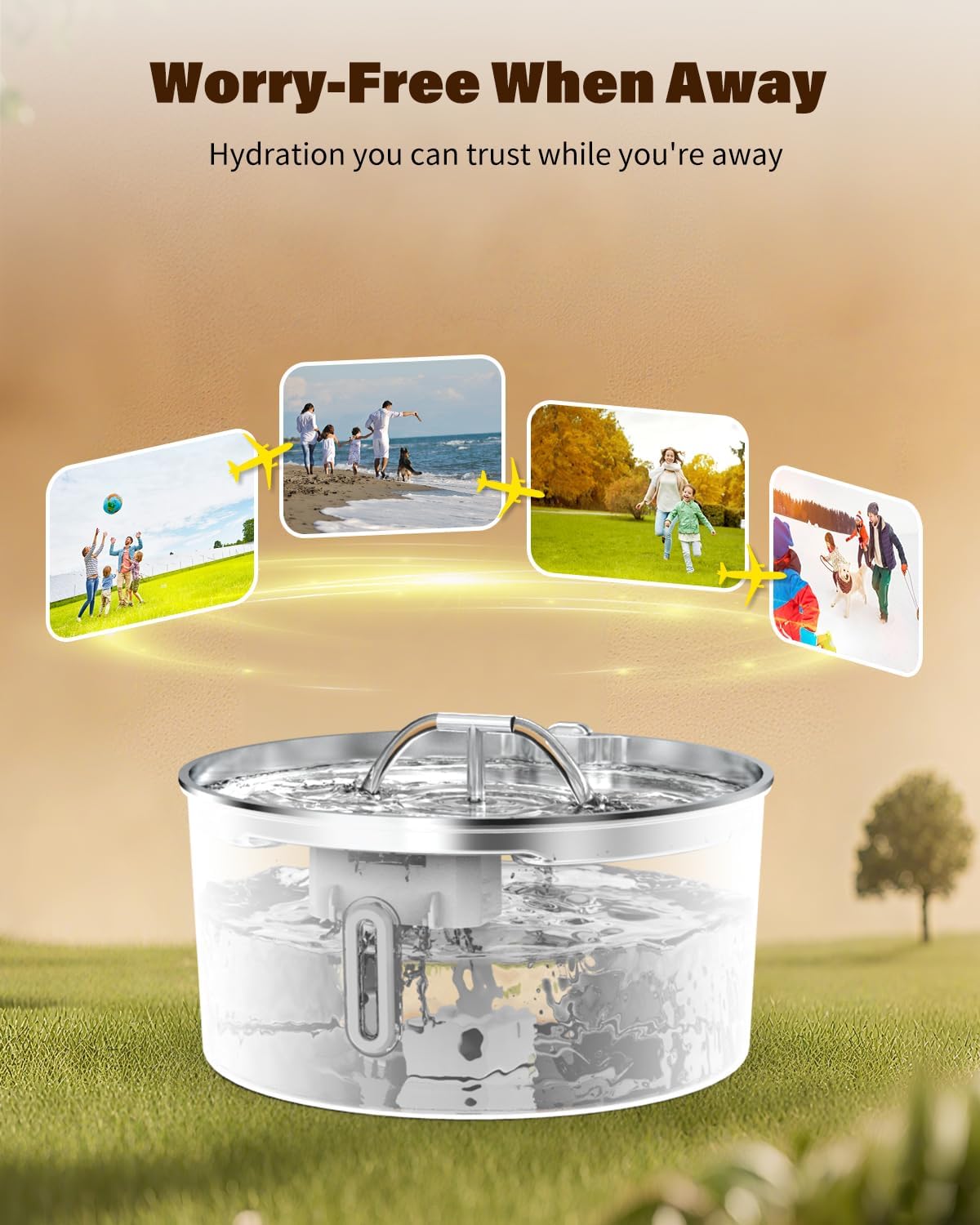 Dog Water Fountain for Large Dogs, 7L/236oz Stainless Steel Dog Fountain Water Bowl Dispenser, Automatic Cat Water Fountain with Ultra Quiet Pump, Large Drinking Area