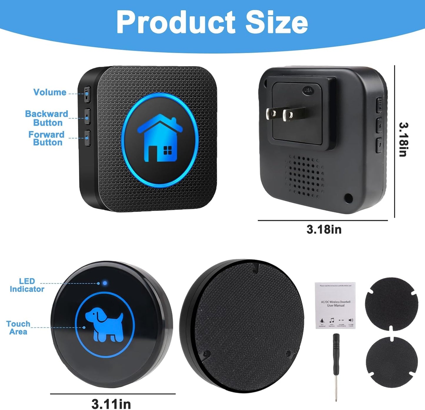 Dog Door Bell (2026 Enhanced Touch), Wireless Dog Doorbells for Potty Training β Dog Bells to Go Outside, 1000Feet Range, Waterproof Button, 55 Melodies & 5 Notification Modes(2 Buttons)
