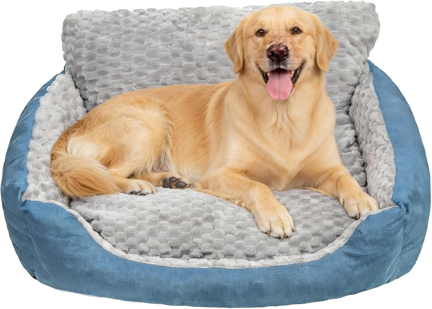 Large Dog Bed Sofa Style with Plush Gray Interior and Blue Exterior, Cozy Lounger for Dogs (XL(47'' x 35'' x 14.5''))