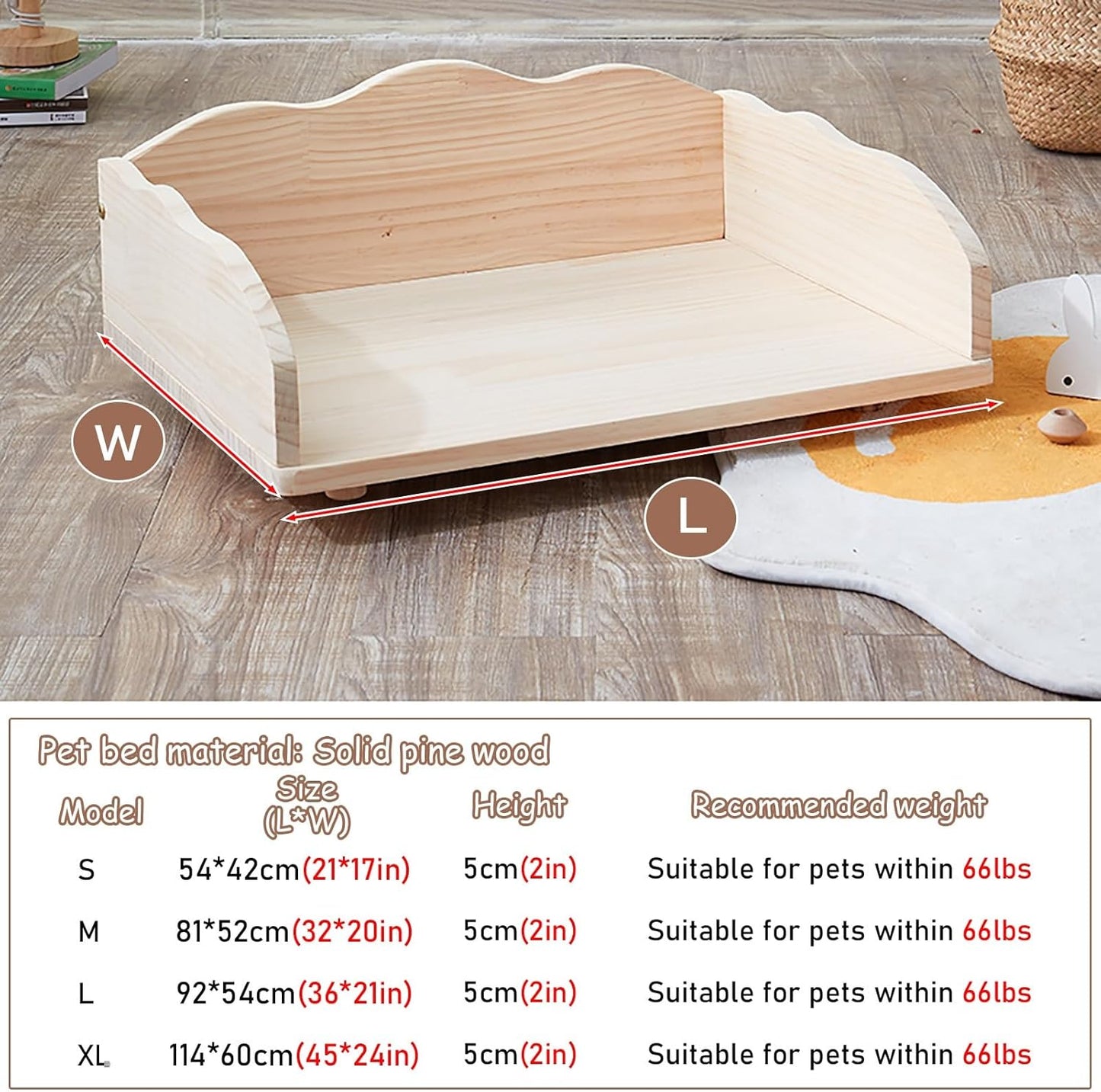 Dog Bed All Seasons Elevated Pet Rest Bed with Railing, Heavy Duty Modern Wooden Cat Cot Furniture, Cute Couch Dog Kennel Shelter for Indoor/Outdoor (Color : 4-with Bedding, Size : M) (2 With Beddi