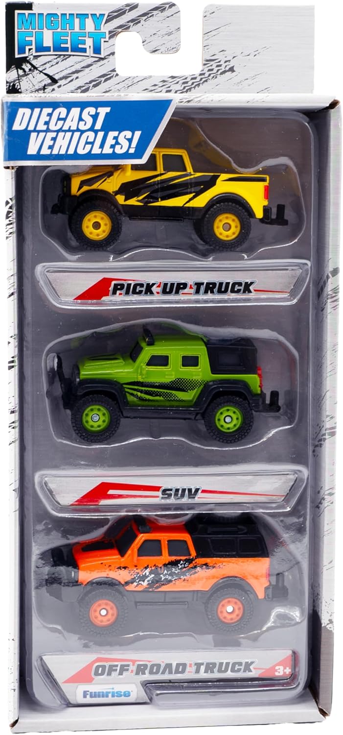 Mighty Fleet Diecast 3-Pack, Tow Truck, Garbage Truck, and Tanker, Durable 3†Diecast Vehicles for Kids Ages 3+