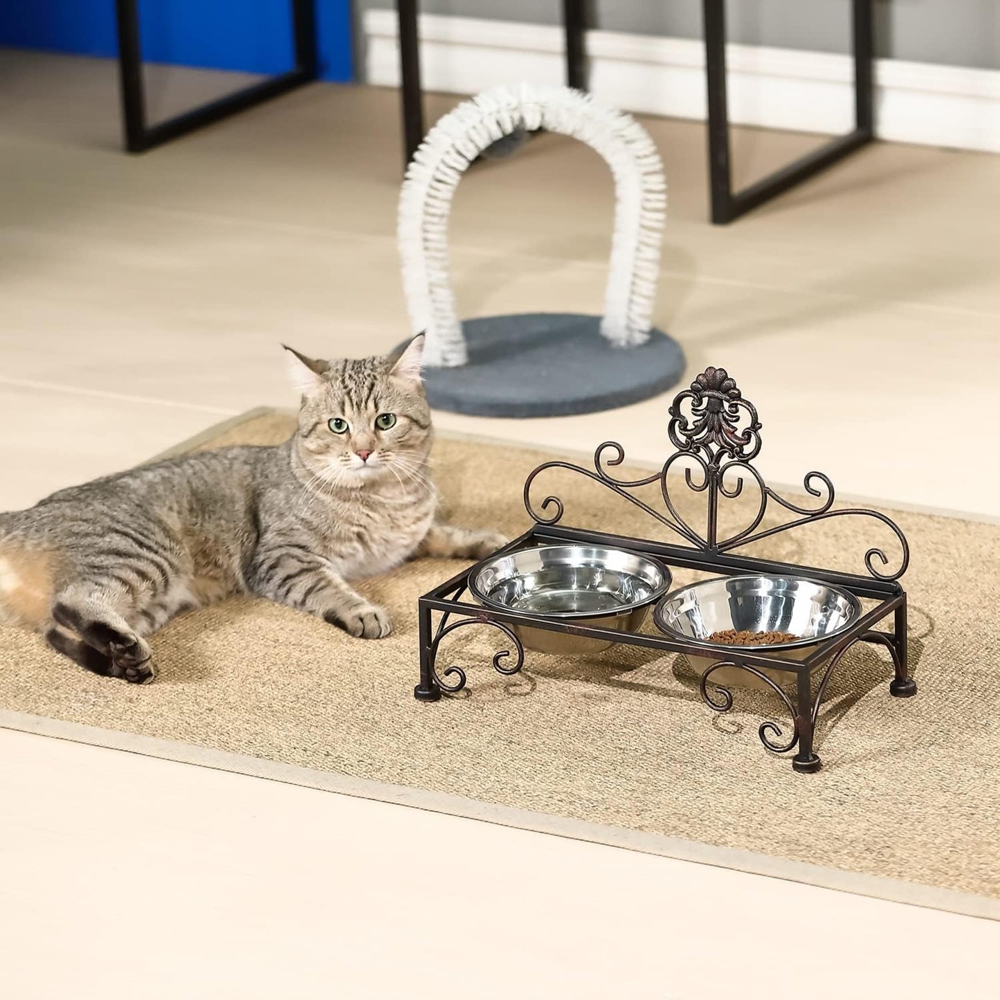 Elevated Dog Bowls for Small Dogs Metal Raised Dog Bowl Cat Dish Stand with Double Stainless Steel Pet Feeder for Food and Water Lifted Cats Bowls with Stand Elevated Pets Bowl Holder - Height 3.54"
