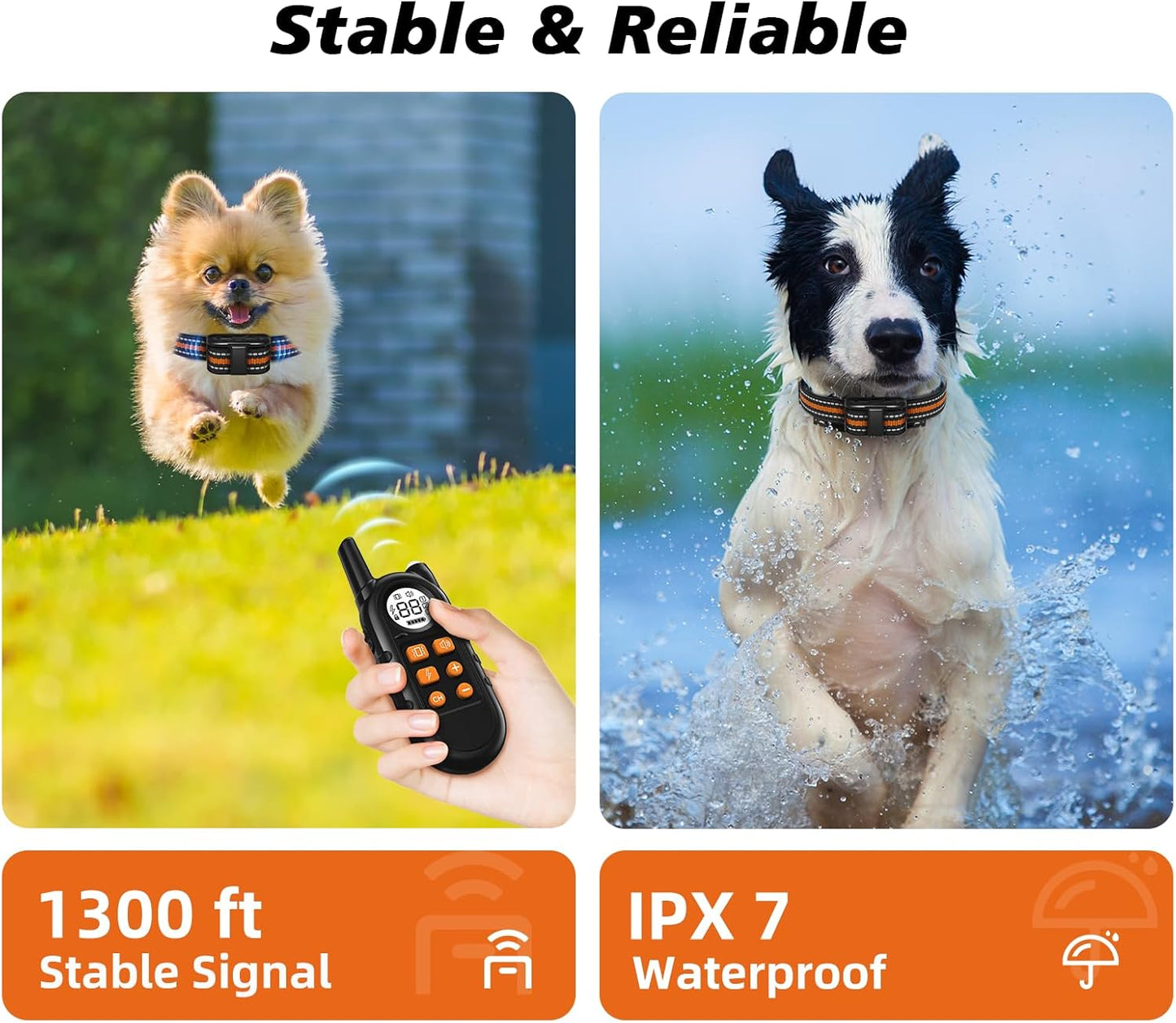 Tiniest Dog Shock Collar, Lightest Dog Training Collar with Remote for Small Dogs 5-15lbs & Medium Large Dogs/Puppies, Waterproof, Rechargeable, 1300ft Range (Orange&Ultra Tiny)