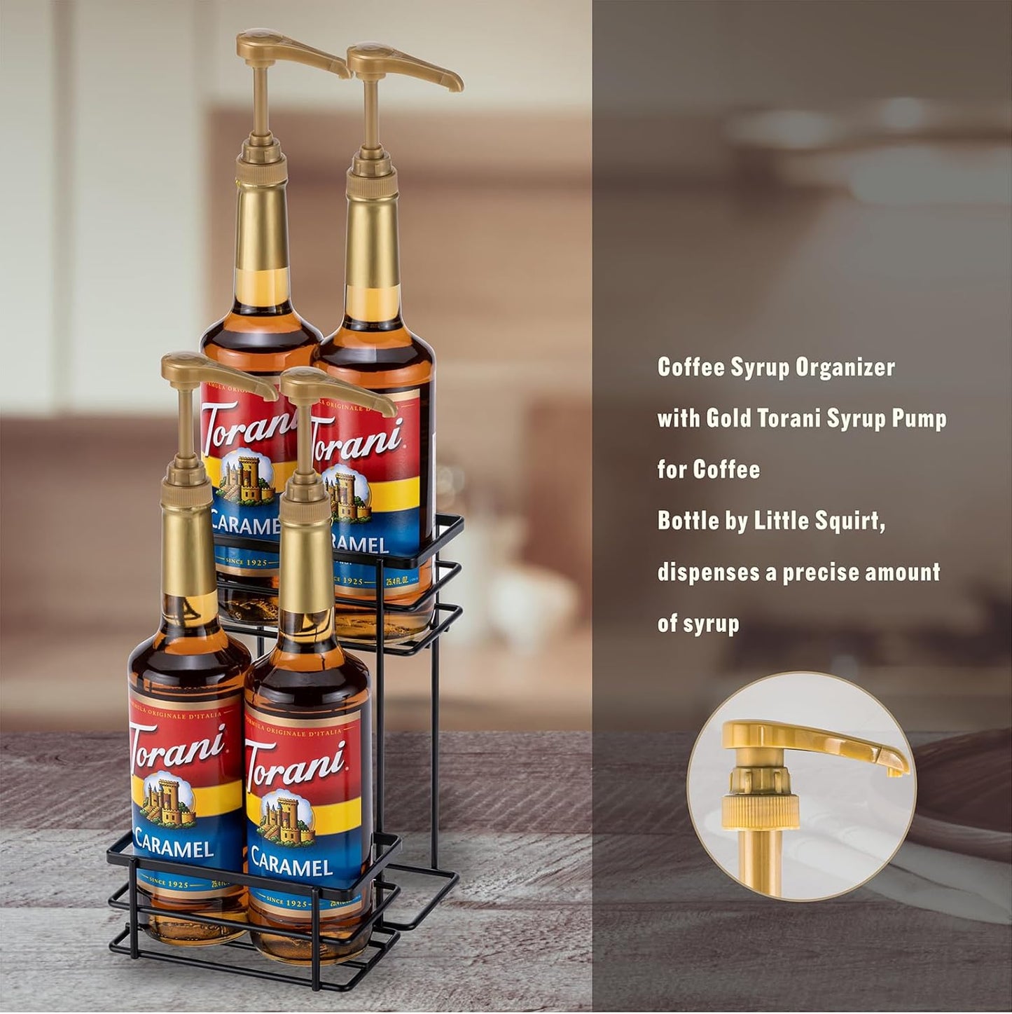 Rice rat Coffee Syrup Organizer Rack, (4 Bottle Capacity),2 Tier Coffee Syrup holder for Coffee Bar Accessories,Kitchen,Storage for Syrup, Wine, Dressing(Black)
