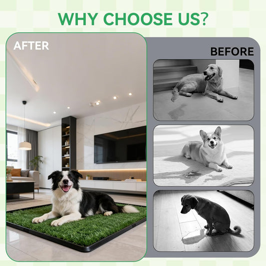 Dog Grass Pad with Tray,20"x25" Dog Litter Box, Artificial Turf Potty System with 2 Reusable Grass Patches + Washable Pee Pads, Portable Indoor Outdoor for Balcony Patio Apartment