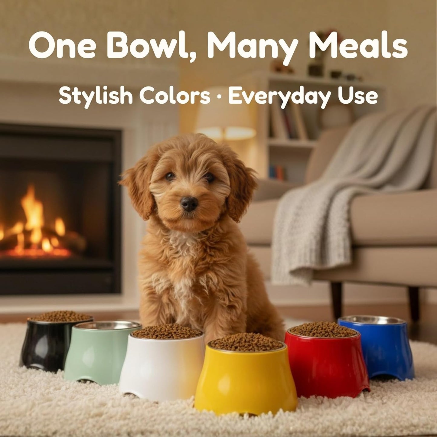 Elevated Spaniel Dog Bowl, Melamine Raised Dog Food Bowl for Long-Eared Dogs, Raised Dog Bowls for Small & Medium Dogs, Stainless Steel Inner Bowl, Non-Slip Base (Black, M (420 ML / 1.5 Cups))