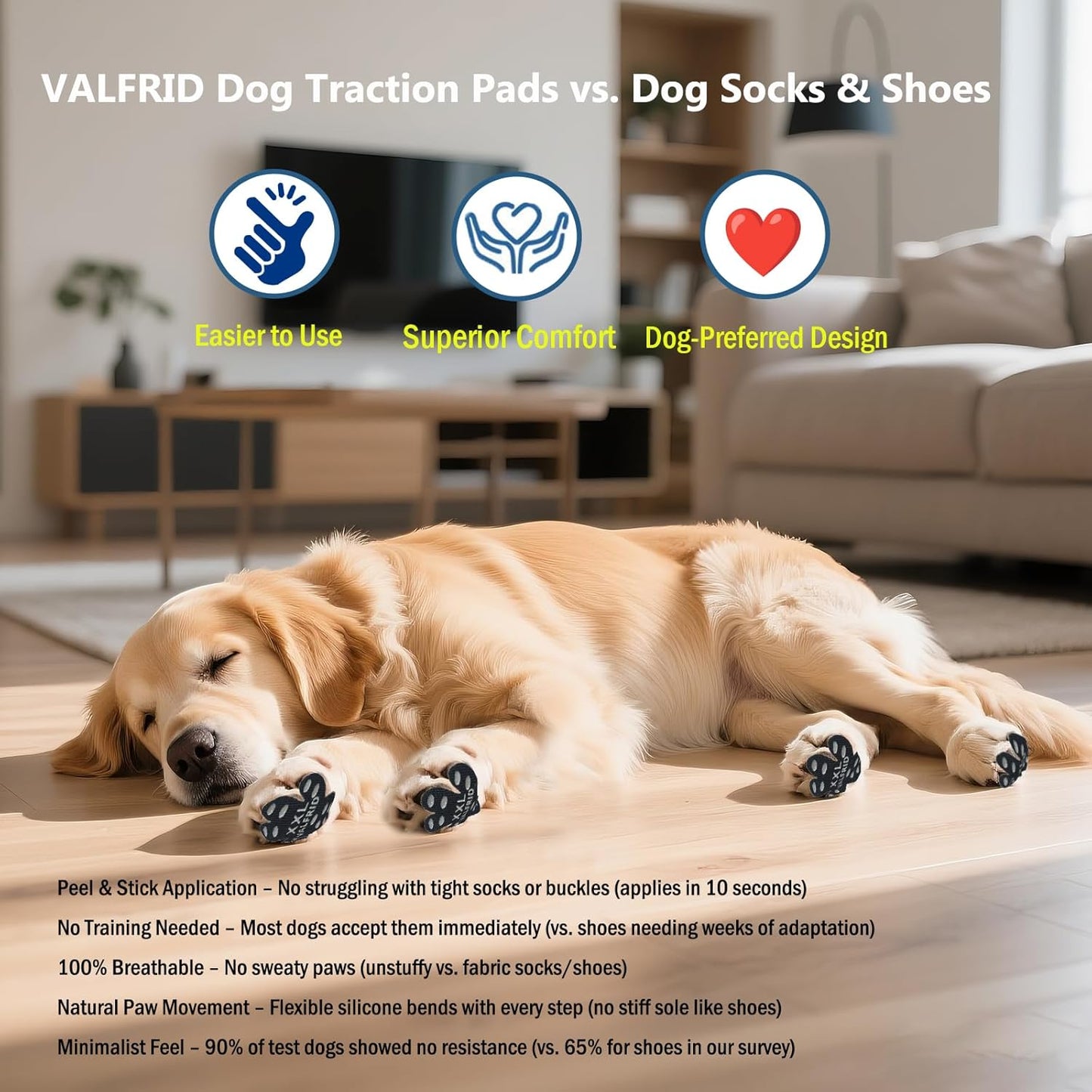 VALFRID Paw Protector Anti Slip Paws for Dogs,Dog Grippers for Senior Dogs,Paw Pads for Hot Pavement, Durable Traction Pads for Hardwood Floors XXL Black 60 Pieces