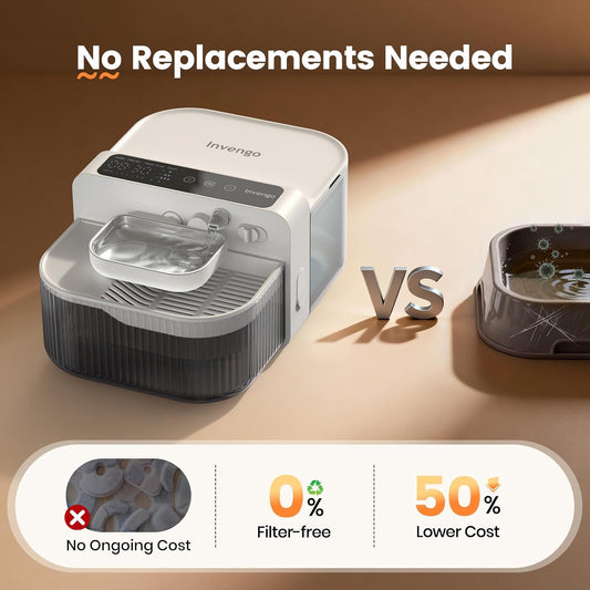 Filterless Cat Water Fountain with Wastewater Separation, 3.5L Stainless Steel Cat Fountain No Filter Needed, Wireless Pet Water Fountain for Cats & Small Dogs, 180-Day Battery, Smart Alert