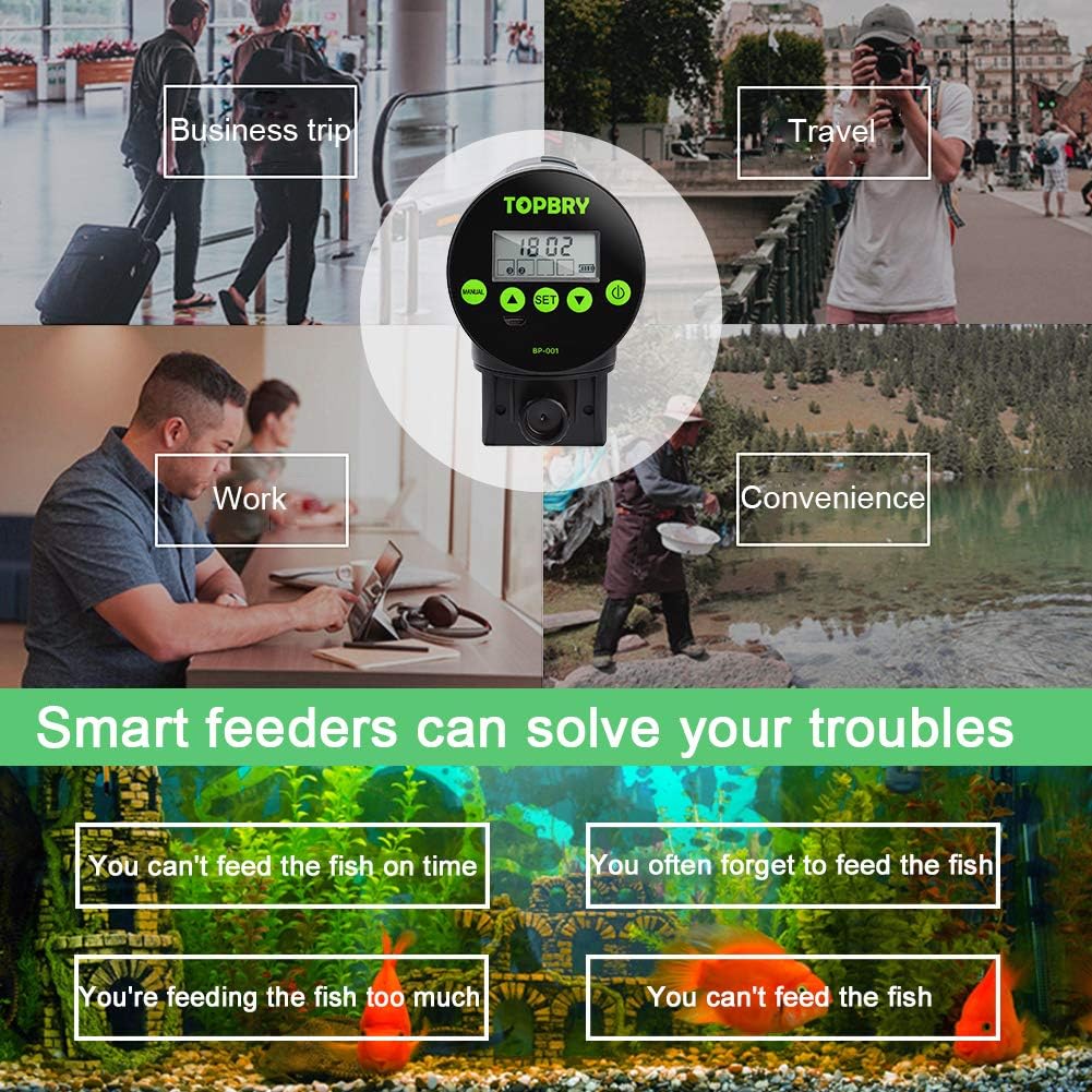 Automatic Fish Feeders - Digital Auto Aquarium Feeder with USB Rechargeable Timer and Fish Food Dispenser