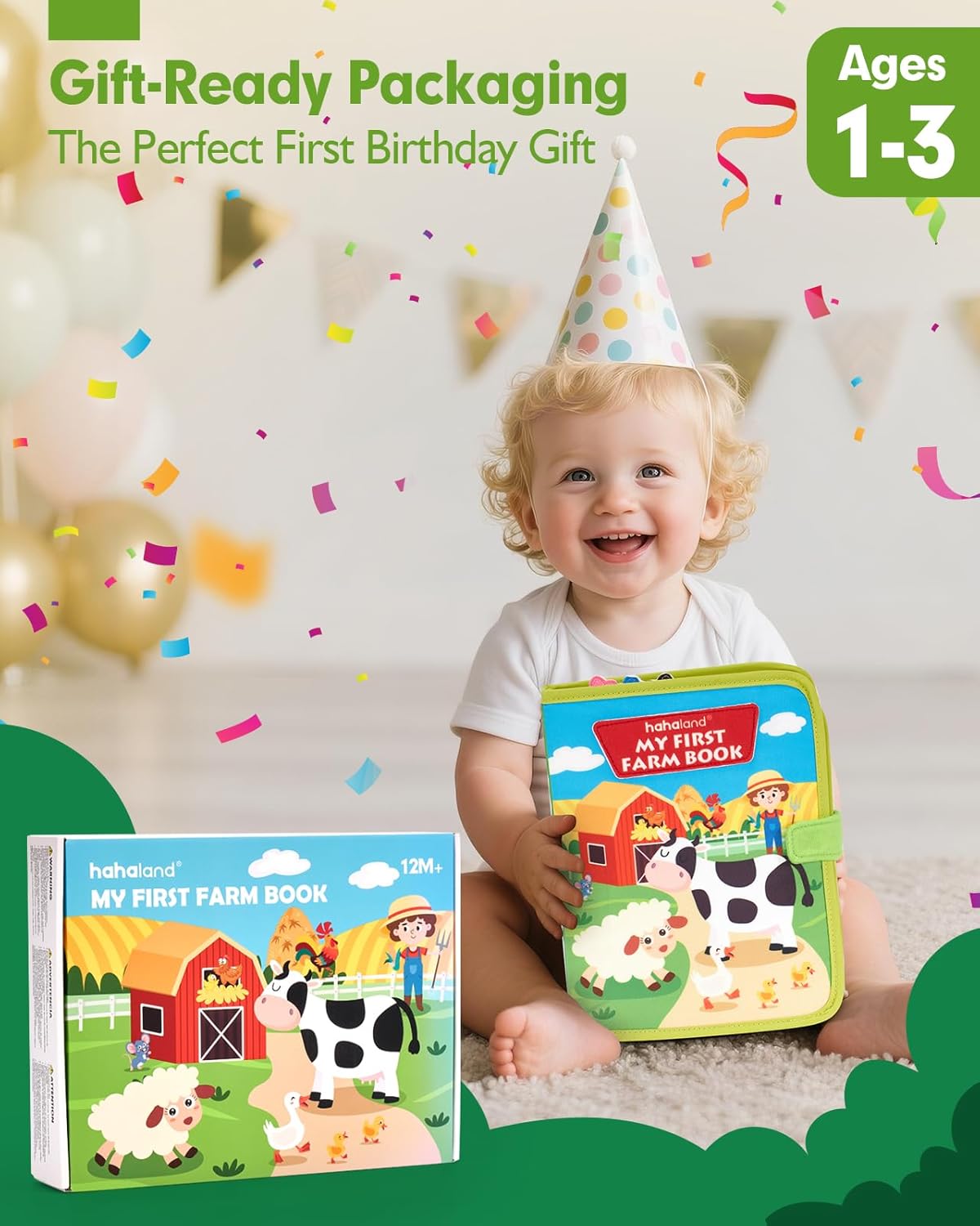 hahaland Busy Book for Toddlers 1-3 - Montessori Toys Busy Board for 1 Year Old Boy Gifts Girl Toys Educational Learning Quiet Activity Books Gifts Toddler Easter Basket Stuffers One Year Travel Toys