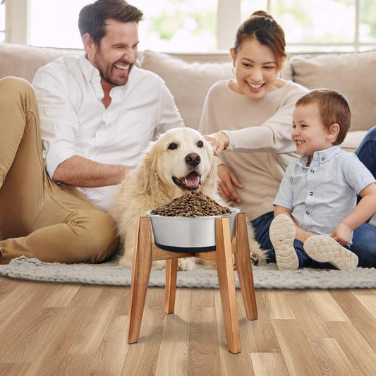 Elevated Dog Bowl Stand for Medium & Large Dogs, 11" Tall Raised Dog Bowl Stand Fits Up to 9" Bowls, Solid Acacia Wood Dog Bowl Holder, Single Elevated Dog Feeding Station (Stand Only)