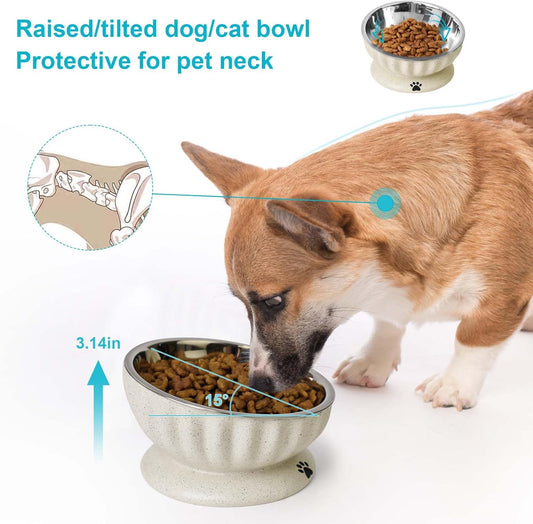 Dog Bowl for Small Dogs, Removable Stainless Steel Dog Bowls with Resin Base, Elevated and Tilted 15° Pet Food/Water Bowl,15oz Pet Food Bowl for Small Sizes