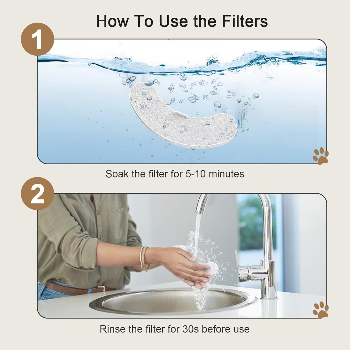 NPET Upgraded Design 4 Pack Replacement Filters for WF050/WF100 Cat Fountain and WF210 Stainless Steel Pet Water Dispenser