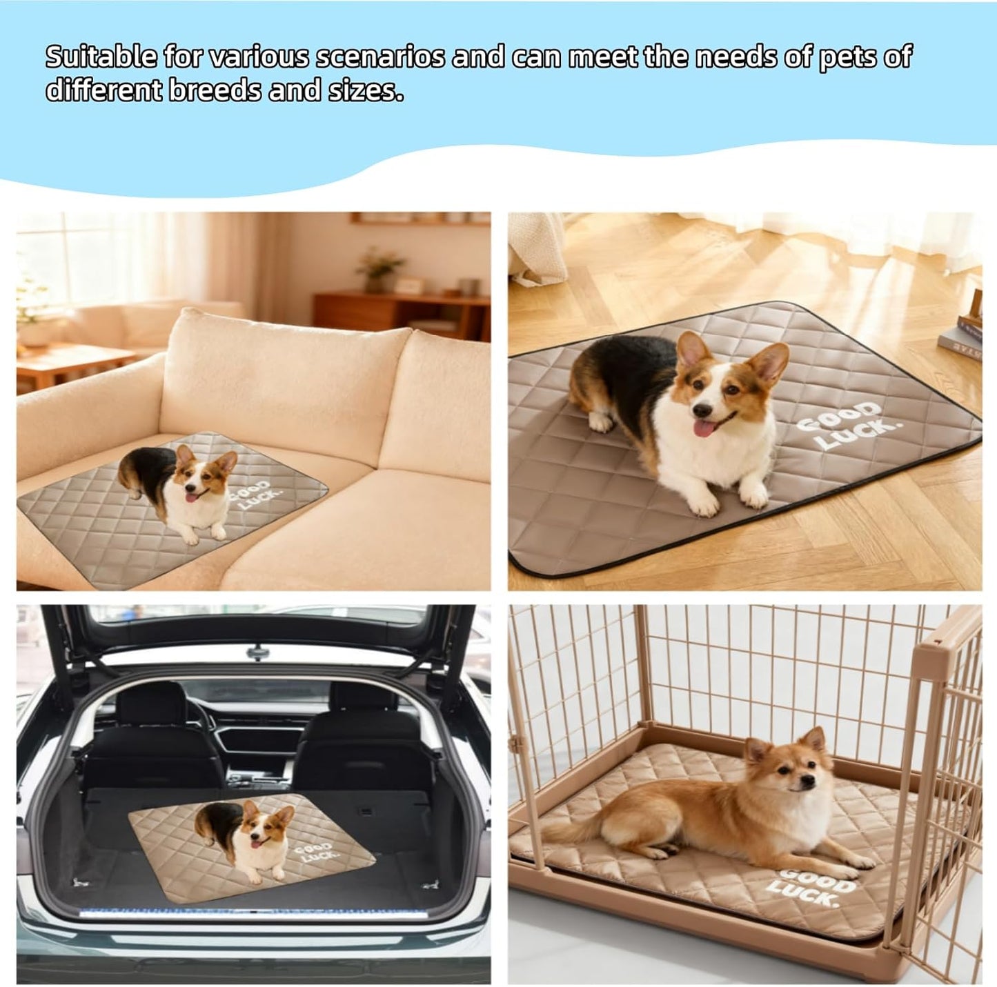 Dog Crate Pad 2-Pack, 24x18 Inch Waterproof Dog Crate Mat with Non-Slip Bottom, Durable Kennel Pad for Dogs, Washable Pet Bed Mat for Cage, Crate & Car