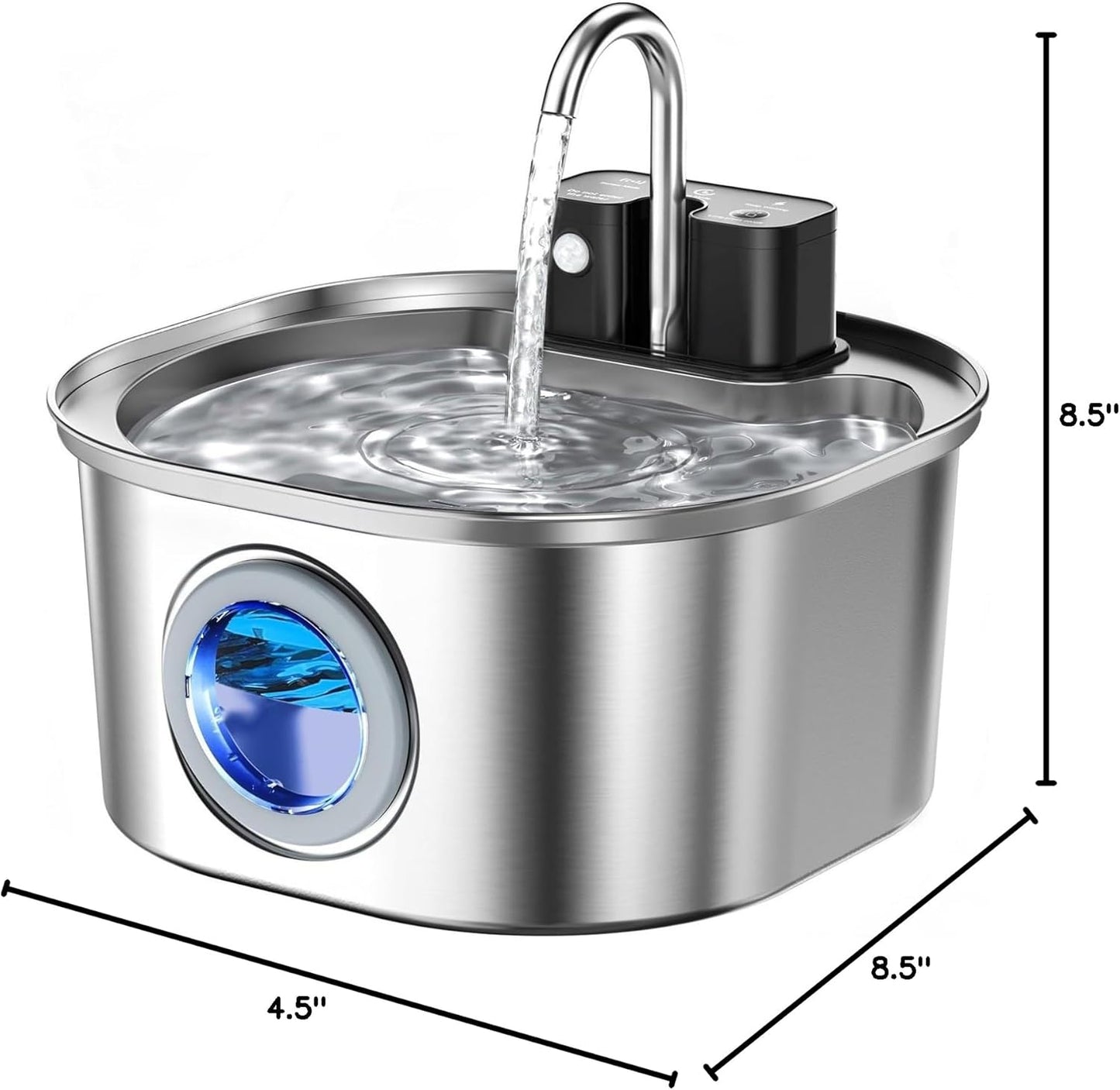 Voluas Stainless Steel Cat Water Fountain-Wireless Pet Water Fountain Battery Operated,108oz/3.2L, Automatic Water Dispenser for Dogs with Quiet Pump,Easy Clean BPA-Free for Cats, Dogs, Multiple Pets