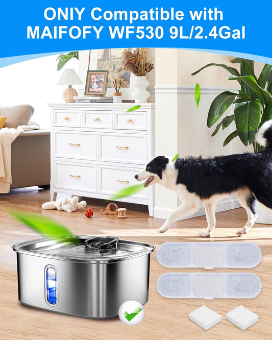 8+8 Pack Dog Water Fountain Replacement Filters Compatible with MAILOFY Dogs Water Bowl Dispenser WF530 9L/2.4GaL, Large Dog Fountain Bowl Filter for Automatic Stainless Steel Pet Fountains