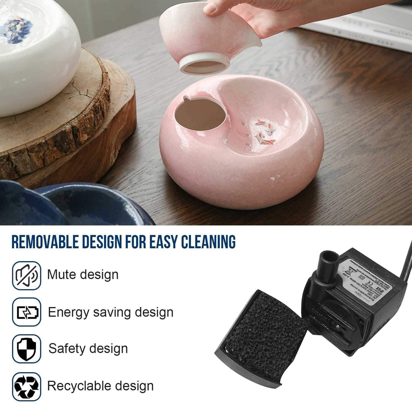 Pet Fountain Pet Water Dispenser Vertical Ceramic Automatic Circulation Filter Activated Carbon Pet Water Dispenser (Color : Blue)