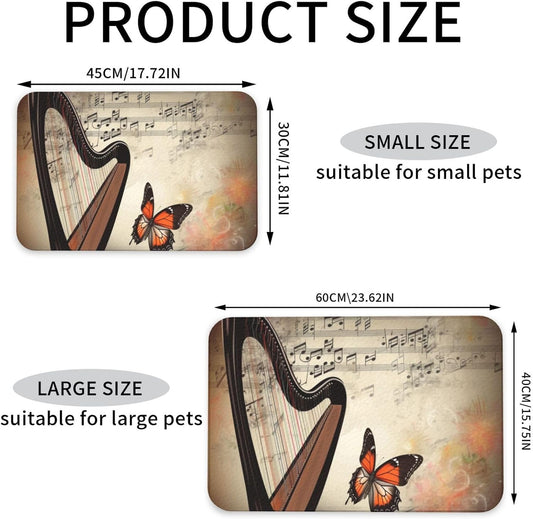 Pet Feeding Mat Leather Dog Food Mat Waterproof Pet Tablecloth Butterfly Harp Pet Placemat for Dogs Absorbent Dog Bowl Mat Anti-Slip Dogs Mats for Food and Water