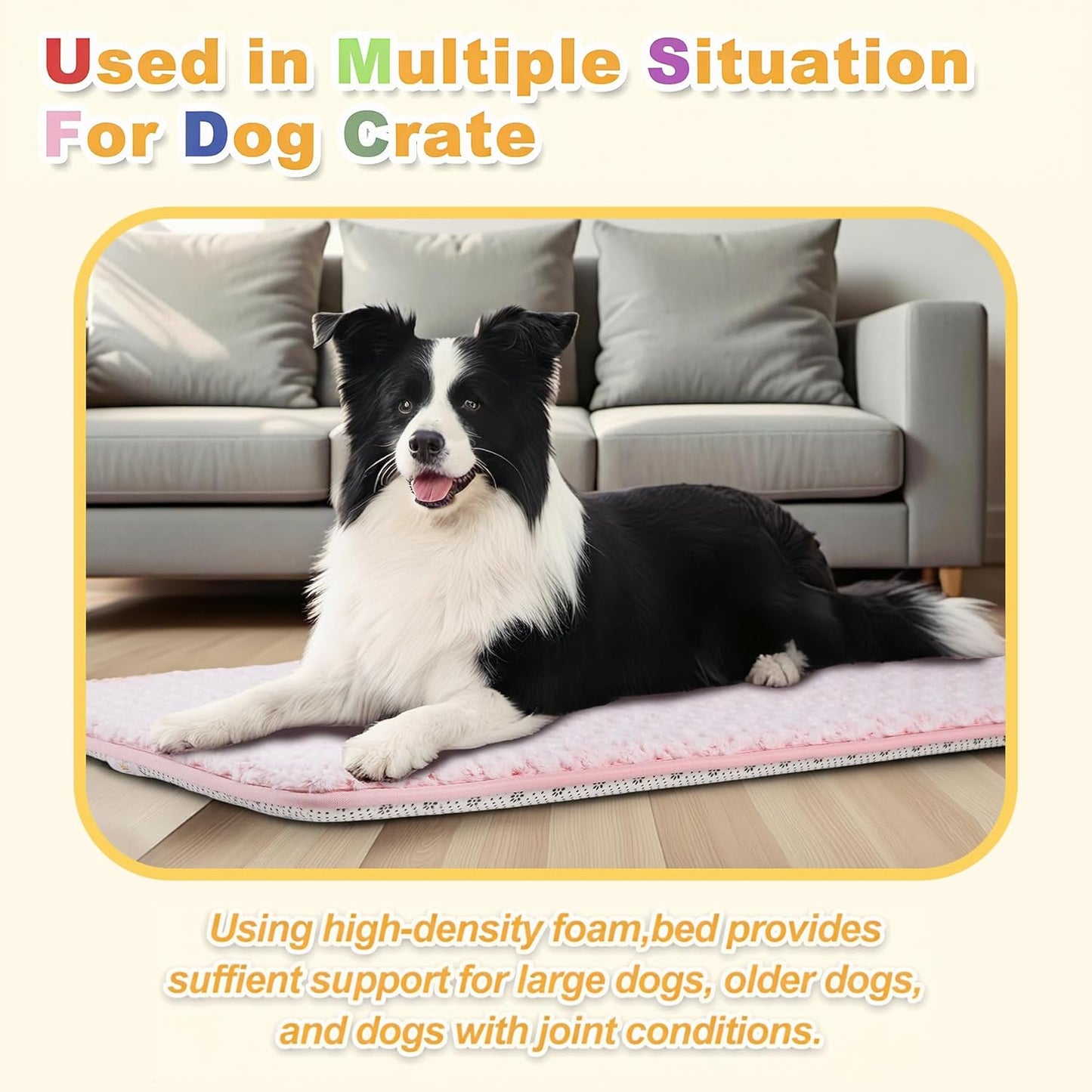 Small Dog Bed for Crate High Resilience Foam Crate Pad Mat for Medium Dogs Washable Anti-Slip,23" x 17", Pink