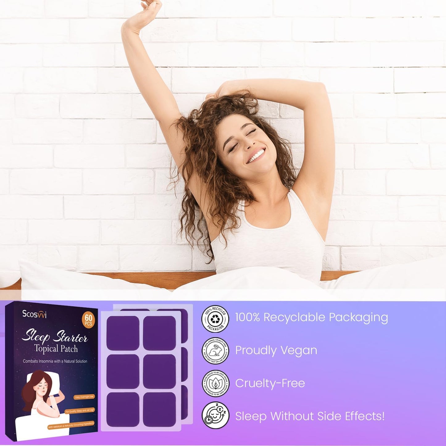 Scosvvi Sleep Patches for Adults: Extra Strength Plant-Based Sleep Aid with Lavender & Chamomile - Non-Habit Forming Nighttime Patch for Relaxation & Restful Sleep - 8-Hour Time Release - 60PCS