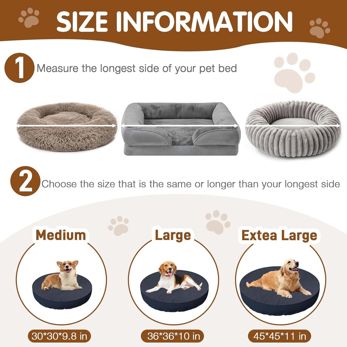 Dog Bed Covers Replacement Washable for Round & Donut Dog Bed 100% Waterproof Dog Bed Sheets Soft & Noiseless Pet Bed Cover 30" x 30" x 9.8" Blue