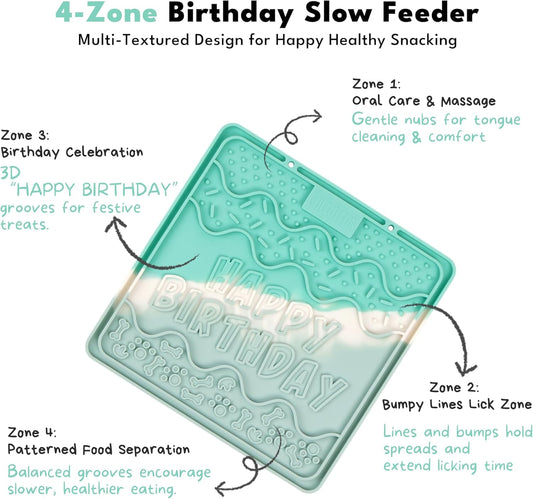 CHEWFFON Birthday Lick Mat for Dogs and Cats, Silicone Licking Pad with Suction Cups for Anxiety Relief, Interactive Slow Feeder for Dog Treats - Bathing & Grooming Distraction Toy, Lavender Dream