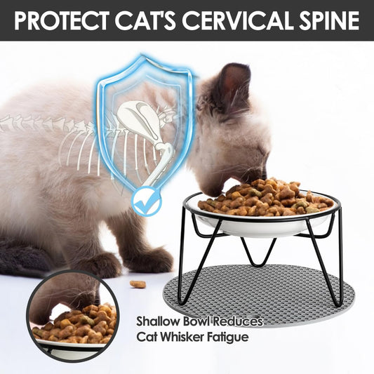 2 Pcs Elevated cat Bowls,Raised Ceramic Cat Dish with Metal Stand,Whisker Friendly,Non-Slip Mat,Pet Feeding Food Bowls Stand,Kitten Plate(2 Fish)