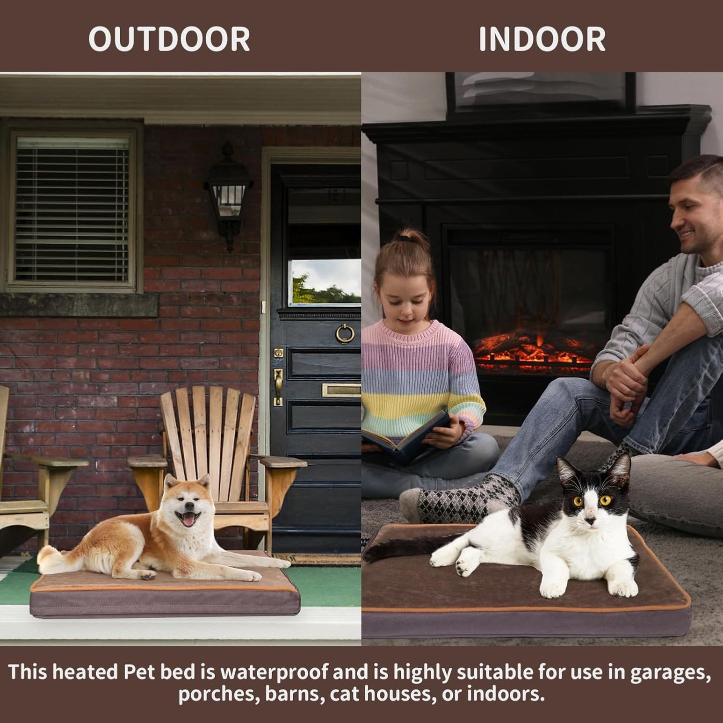 NAMOTEK Outdoor Heated Pet Bed for Cats Dog in Winter with Orthopedic Foam Base Auto Constant Temperature Electric Heating Pad & Waterproof Liner for Dog House Cabin Cot Doorway(31" Lx19 Wx1.7 Th)