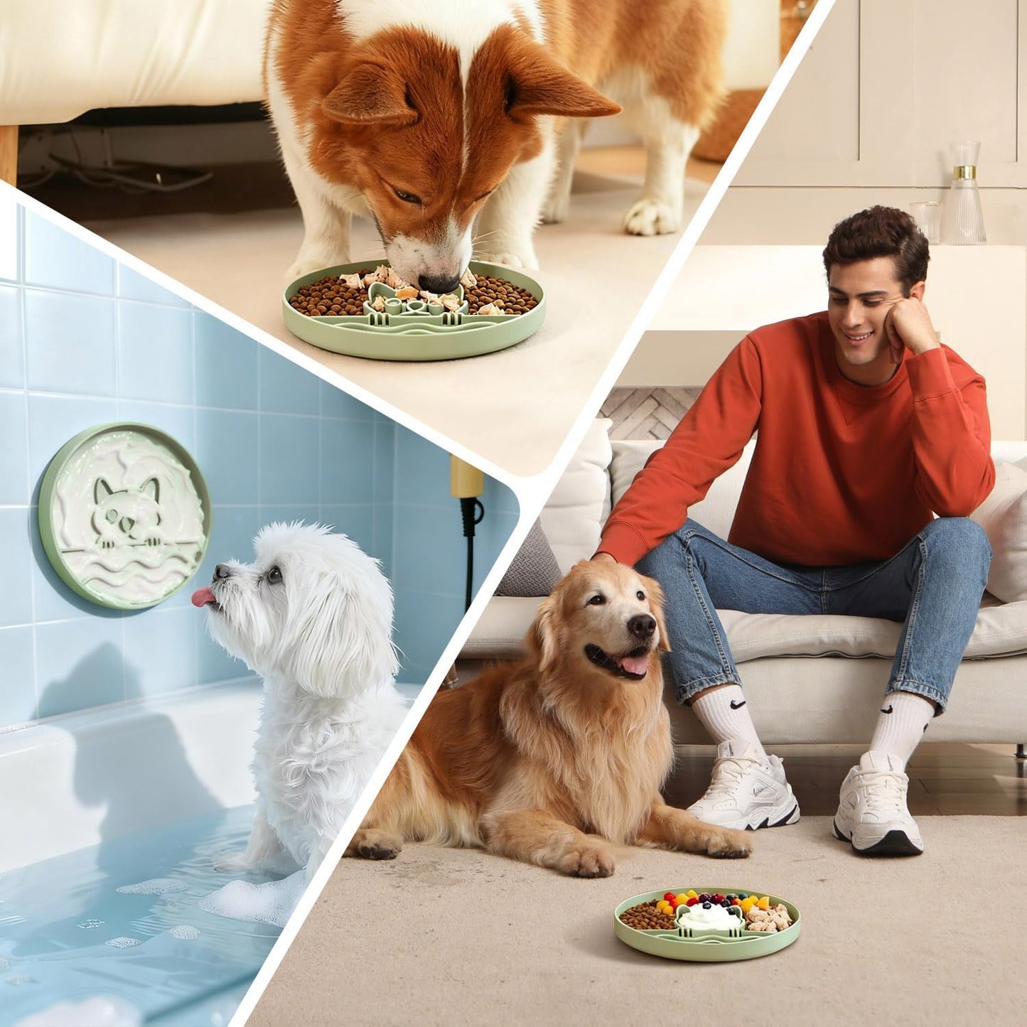 Slow Feeder Dog Bowl with Non-Slip Base, Silicone Puzzle Dog Food Bowl with Unique Design, Slow Feeding Bowl for All Types of Dogs Cats, Interactive Slow Eating, BPA-Free