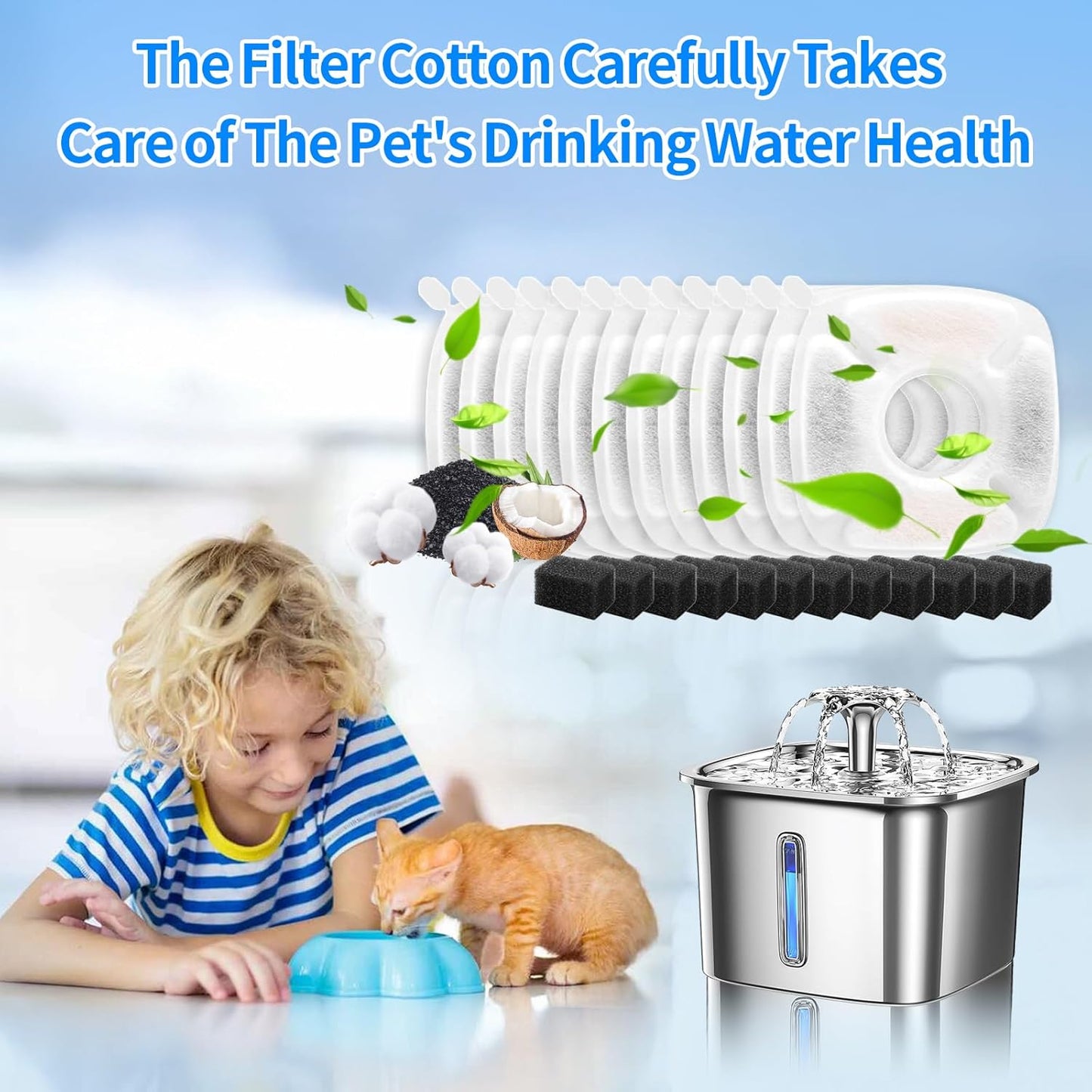 24 PCS Cat Water Fountain Replacement Filters for Veken Pet Fountain Filters 67oz/2L, 95oz/2.8L,135oz/4L Water Fountain Automatic,Pre Filter Sponge