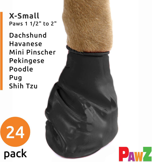 PawZ Rubber Dog Boots for Paws up to 2", 24 Total (2 Packs of 12) - All-Weather Booties for Hot Pavement, Snow, Mud, and Rain - Waterproof, Anti Slip Dog Socks - X-Small, Black