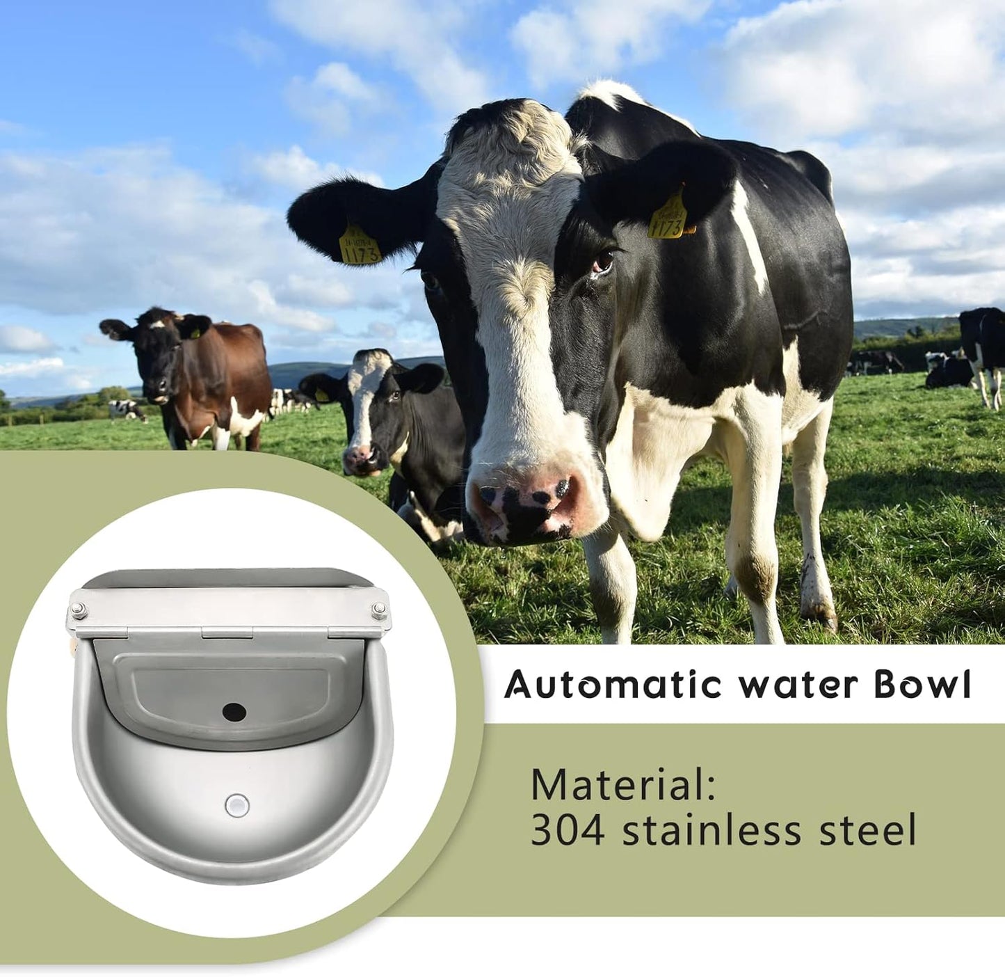 NATGAI Automatic 304 Stainless Steel Waterer Bowl, Automatic Cow Drinking Water Bowl with Float Valve Water Trough Farm Grade for Horse Cattle Goat Sheep Dog (with Drainage Hole)