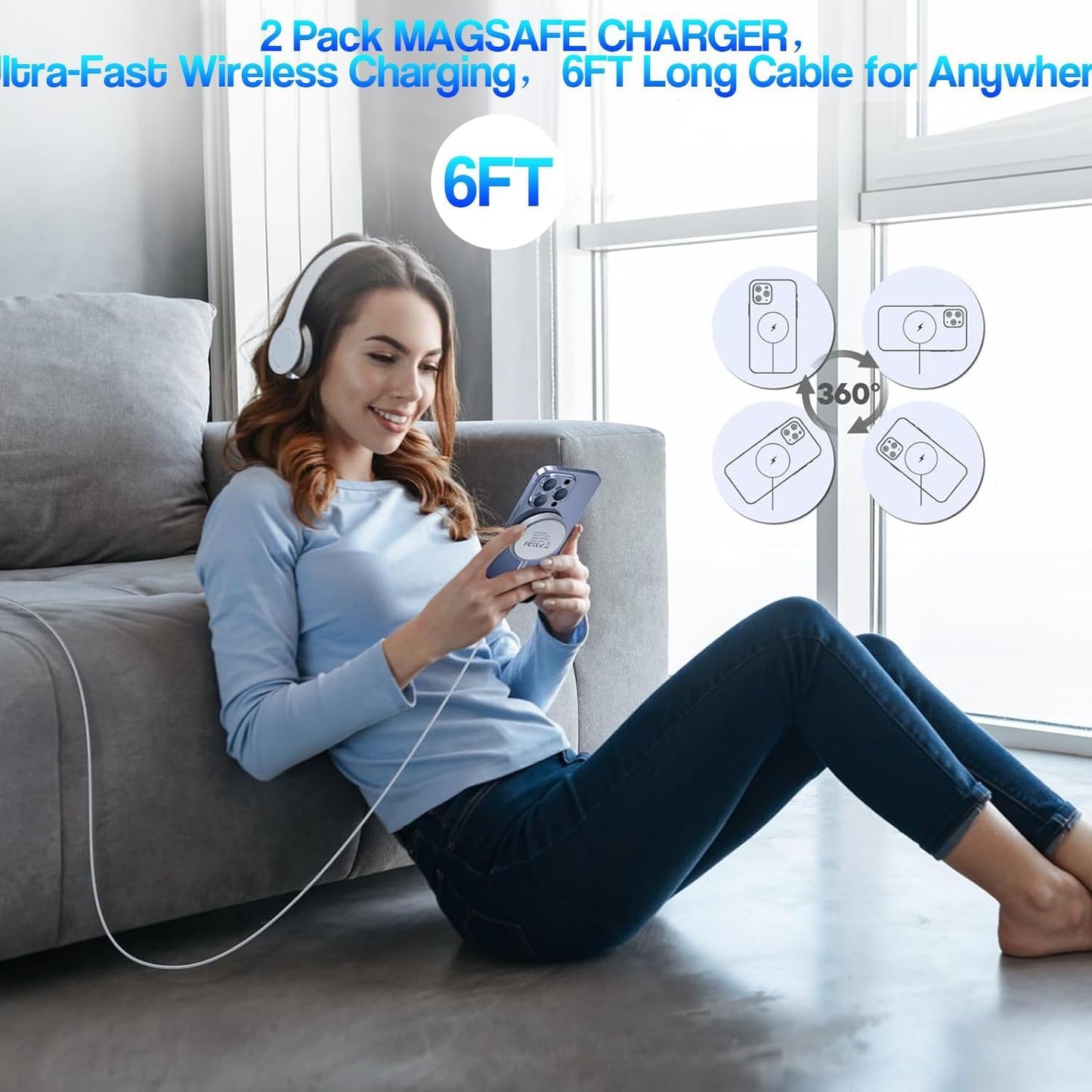 Magnetic Wireless Charger Phone 17 16 15,2Pack 6FT 15W Fast Magnetic Charger with USB C Fast Charging Block Compatible with iPhone 17/17 Air/16/16 Pro/Pro Max/15/14/13/Plus/Pro/Pro Max,AirPods 3/Pro 2